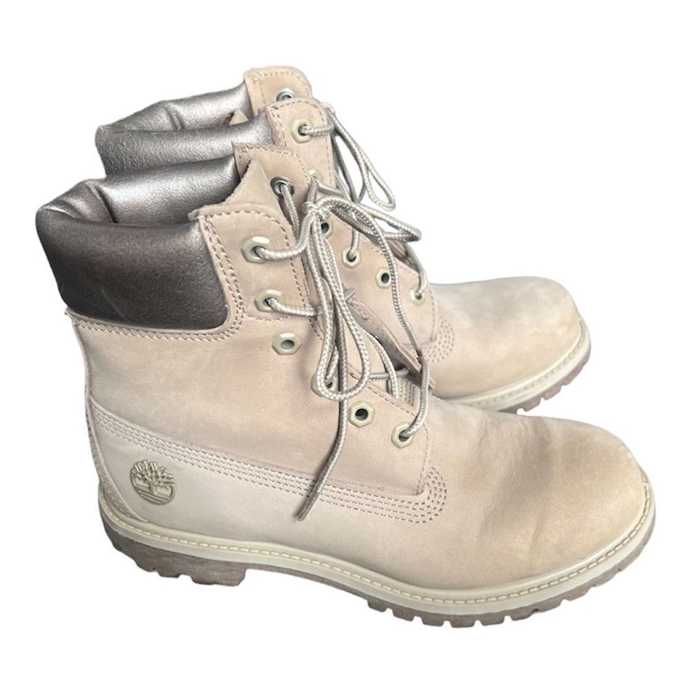 Timberland Classic 6” Premium Satin Taupe Boots Size 7.5 Anti-fatigue Lace Up
